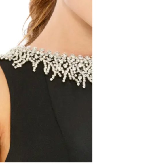 MAC DUGGAL BEADED COLLAR THIGH SLIT BLACK COLUMN GOWN sz 4 - Picture 4 of 5